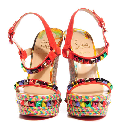 Christian Louboutin Lambskin Suede Cubana Cataclou 140 Wedge Sandals 39 Poppy 2 of 6