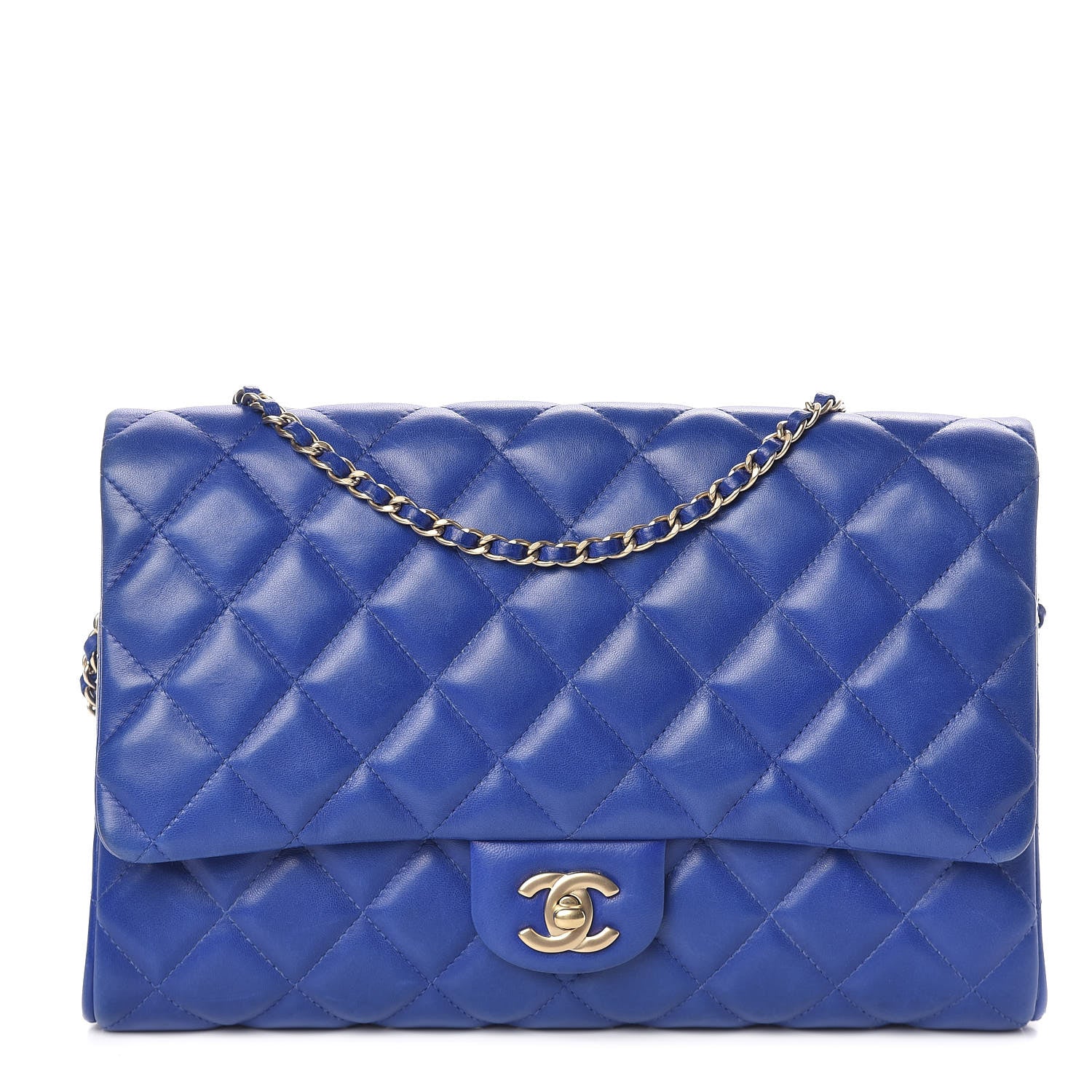 Chanel Lambskin Quilted Clutch With Chain Flap Blue 1 of 14