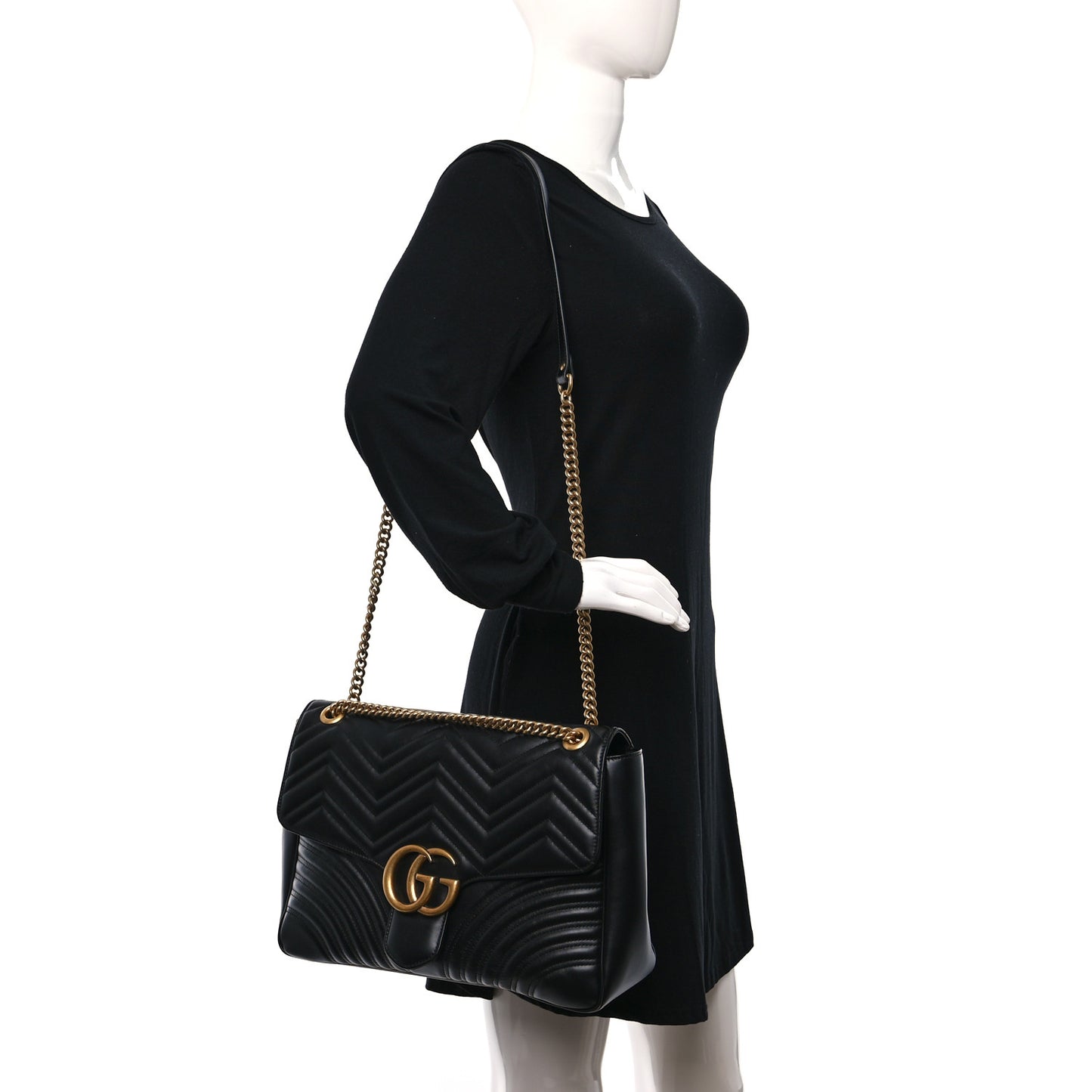 Calfskin Matelasse Large GG Marmont Shoulder Bag Black