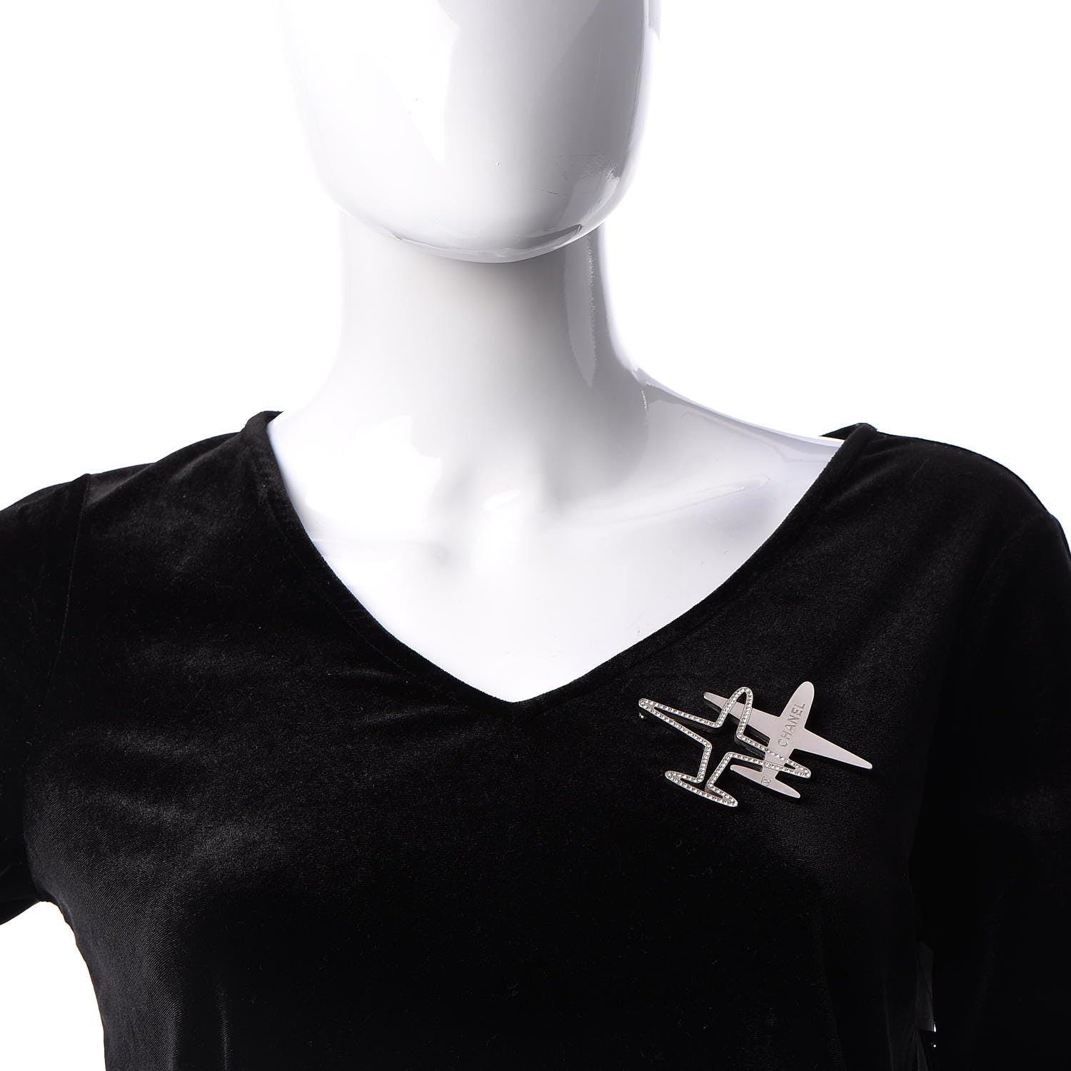 Chanel Crystal Metal CC Airplane Brooch Silver 2 of 6