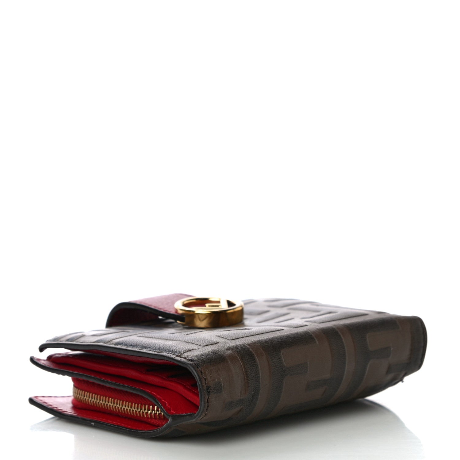 Fendi Vitello Cruise F is Fendi Bi-Color FF 1974 Embossed Compact Wallet Maya Black Fragola 4 of 10