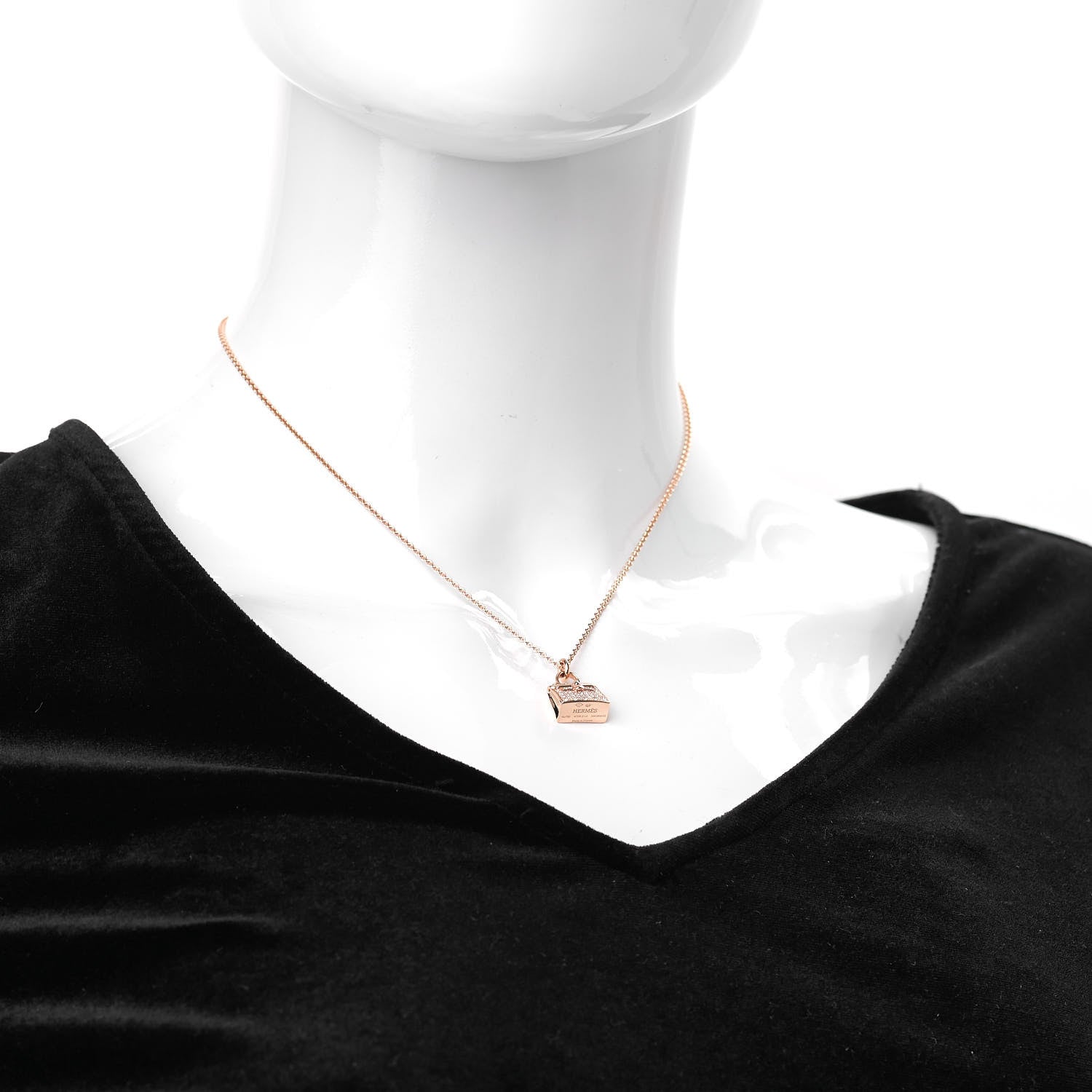 Hermes 18K Rose Gold Diamond Kelly Amulette Pendant Necklace 2 of 5