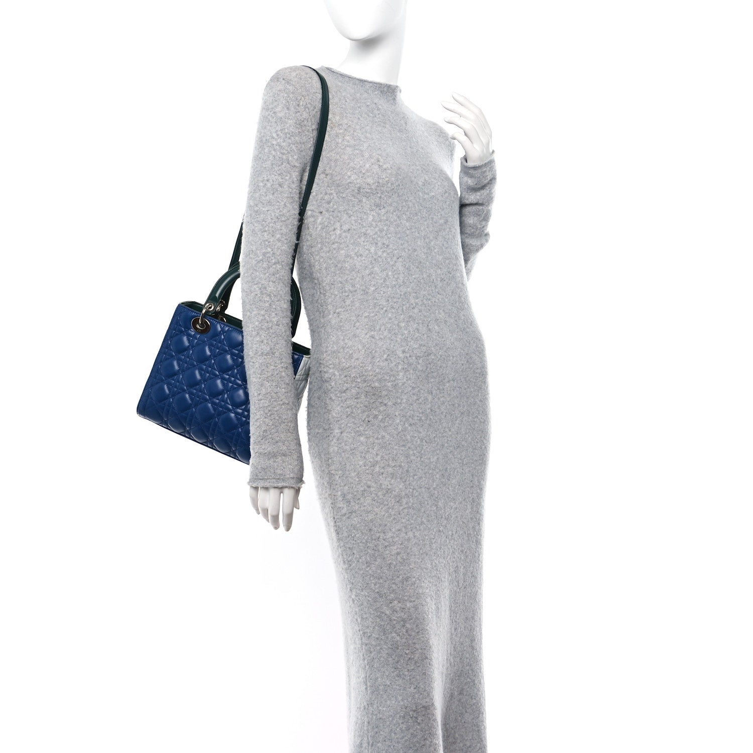 Christian Dior Lambskin Cannage Medium Tri-Color Lady Dior Blue Celeste Deep Green 2 of 14