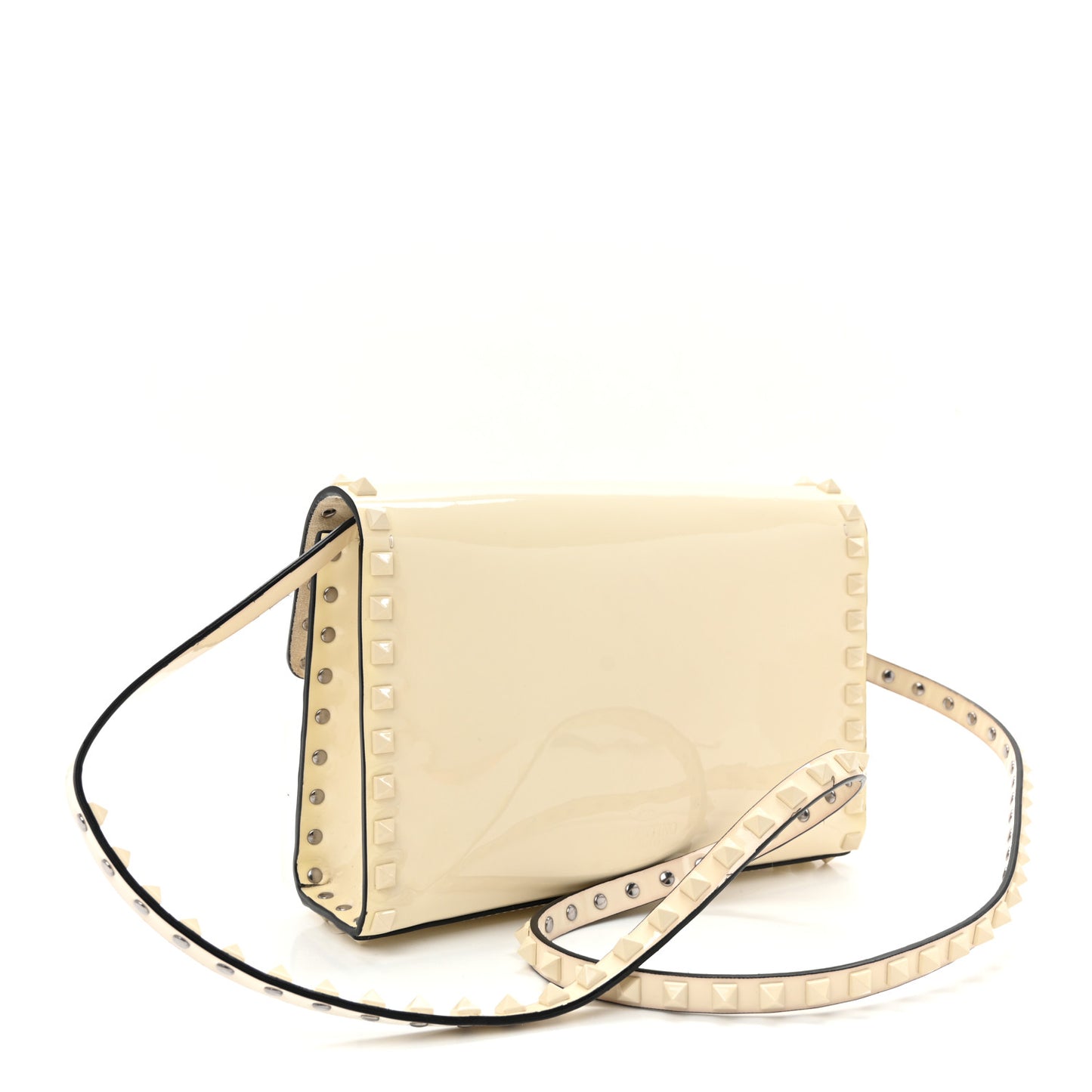 Patent Monochrome Medium Rockstud Flip Lock Crossbody Bag Light Ivory