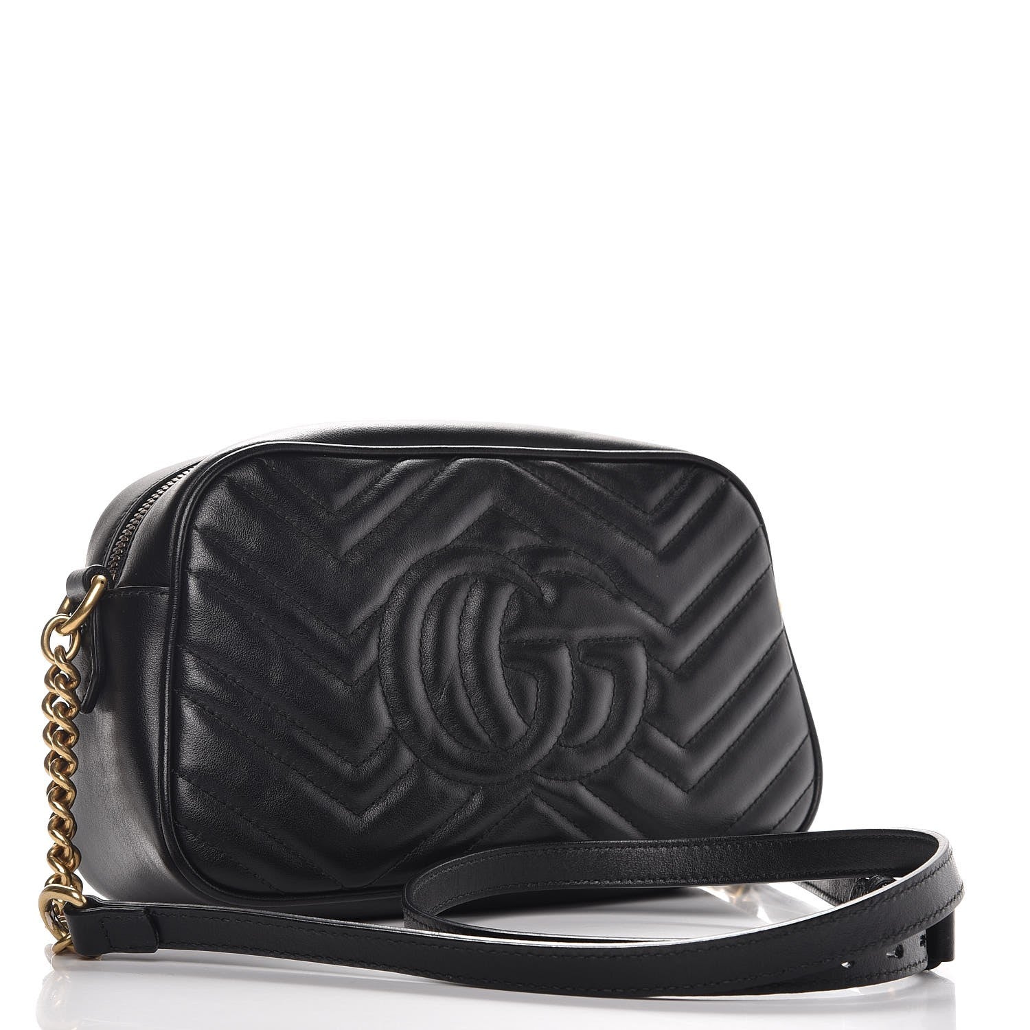 Gucci Calfskin Matelasse Small GG Marmont Chain Shoulder Bag Black 3 of 9