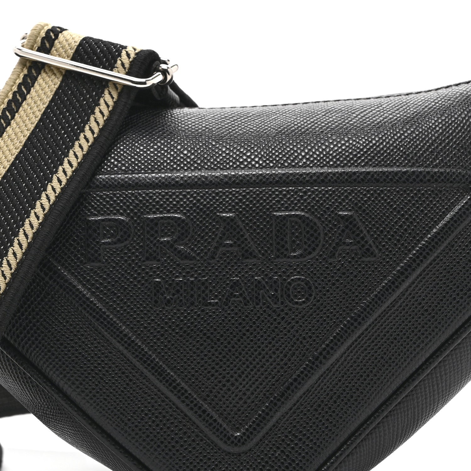Prada Saffiano Cuir Triangle Logo Embossed Triangle Shoulder Bag Black 14 of 18