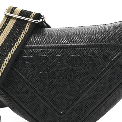 Prada Saffiano Cuir Triangle Logo Embossed Triangle Shoulder Bag Black 14 of 18