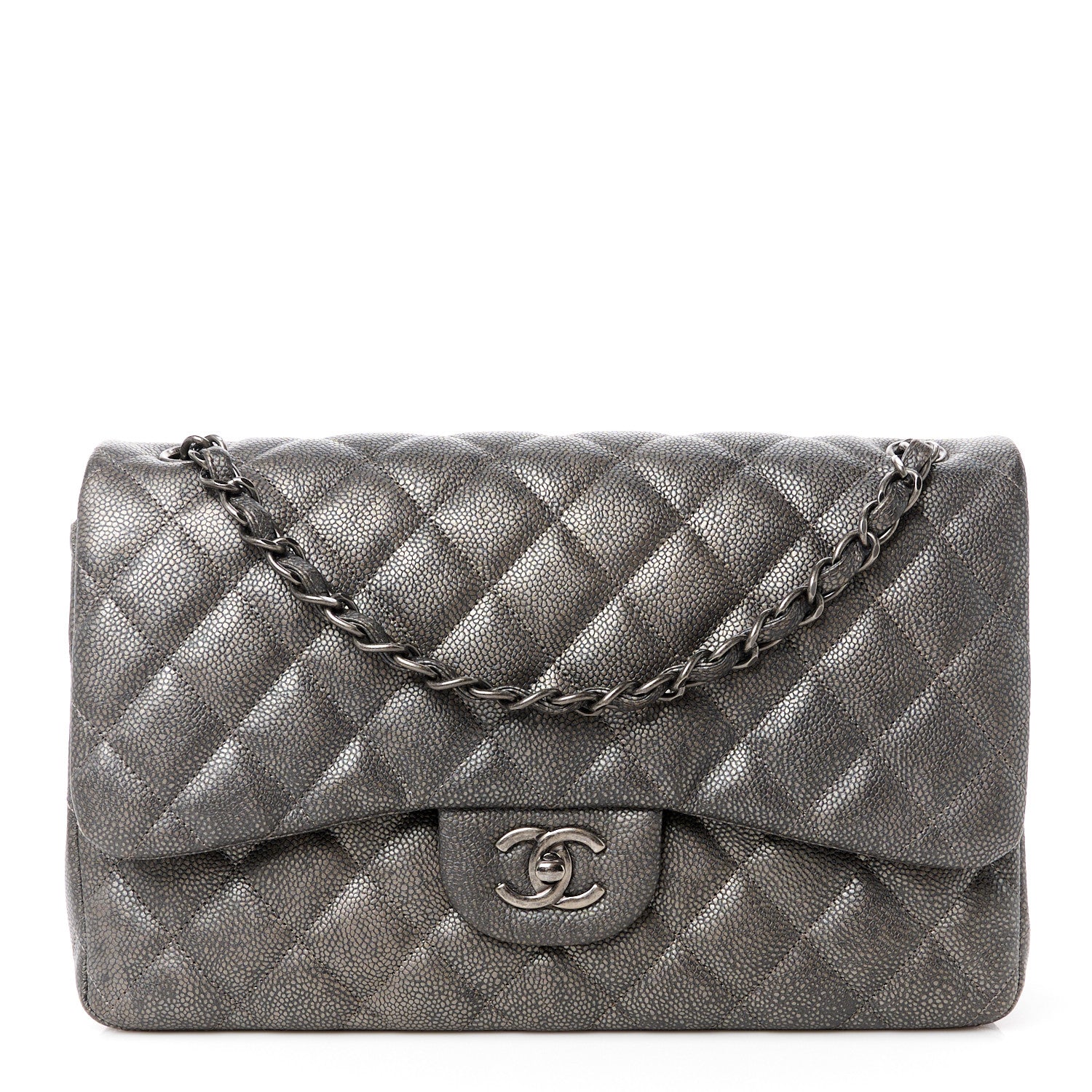 Chanel Metallic Caviar Quilted Jumbo Double Flap Dark Silver 1 of 13