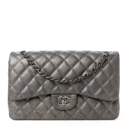 Chanel Metallic Caviar Quilted Jumbo Double Flap Dark Silver 1 of 13