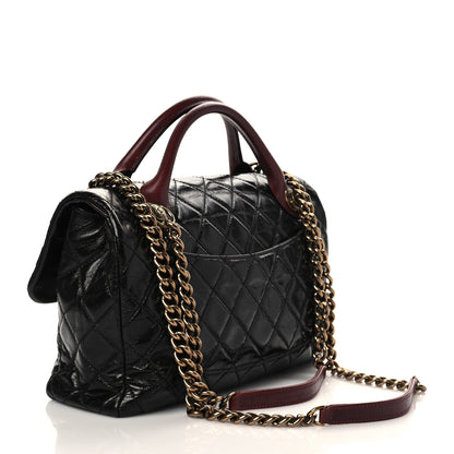 Chanel Glazed Calfskin Castle Rock Large Flap Black Burgundy 3 of 7