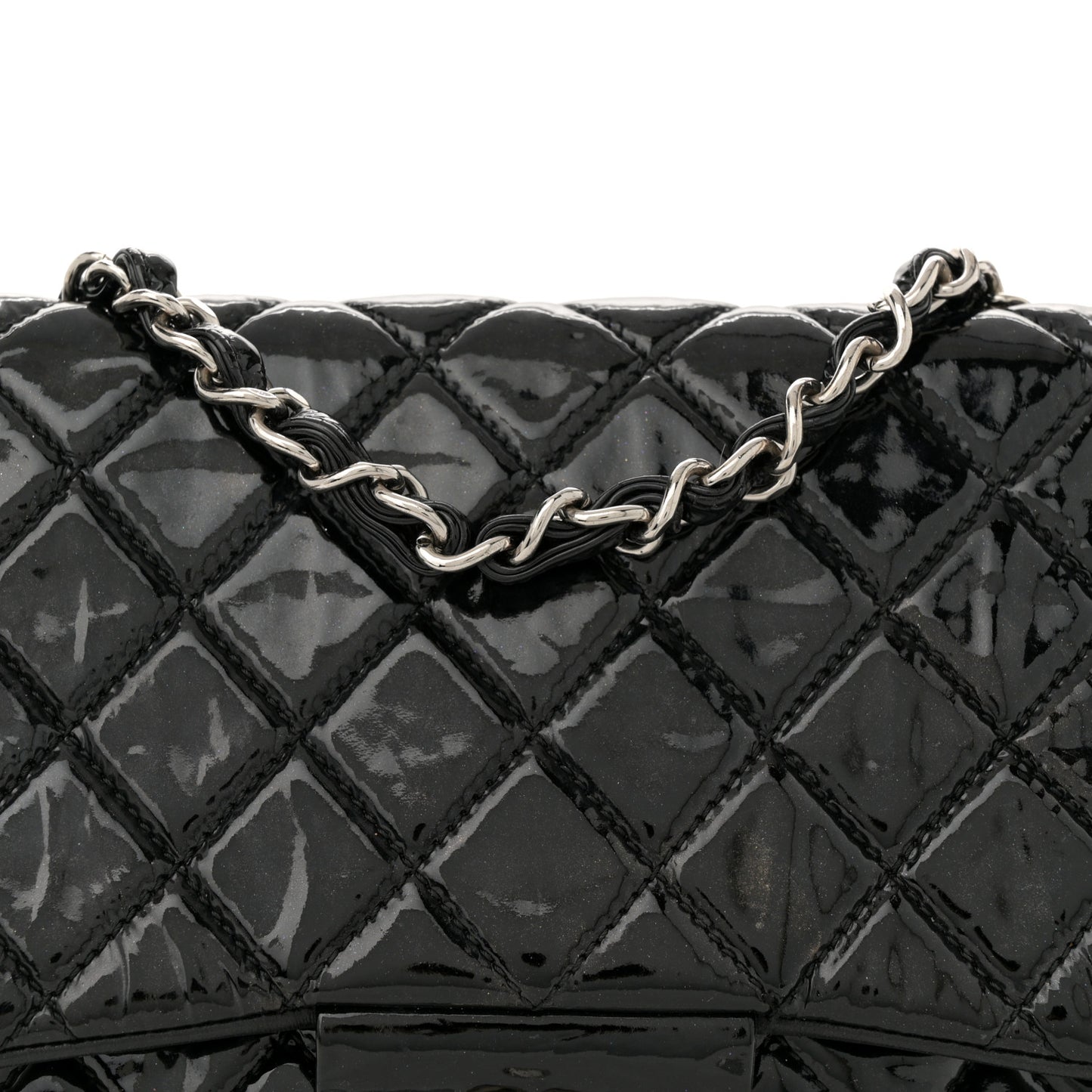 Patent Quilted Jumbo Single Flap Black