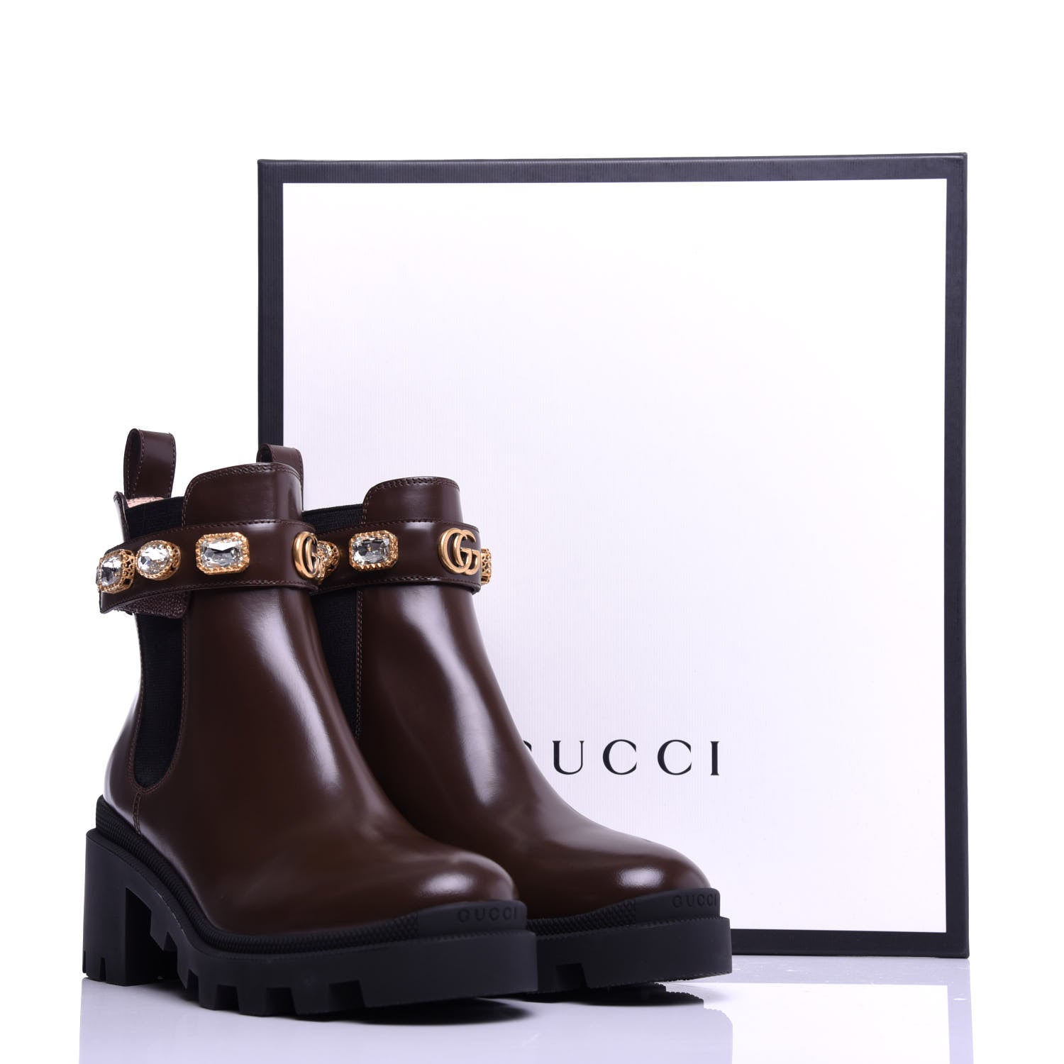 Gucci Calfskin Crystal GG Trip Chelsea Ankle Boots 37 Maroon 9 of 9