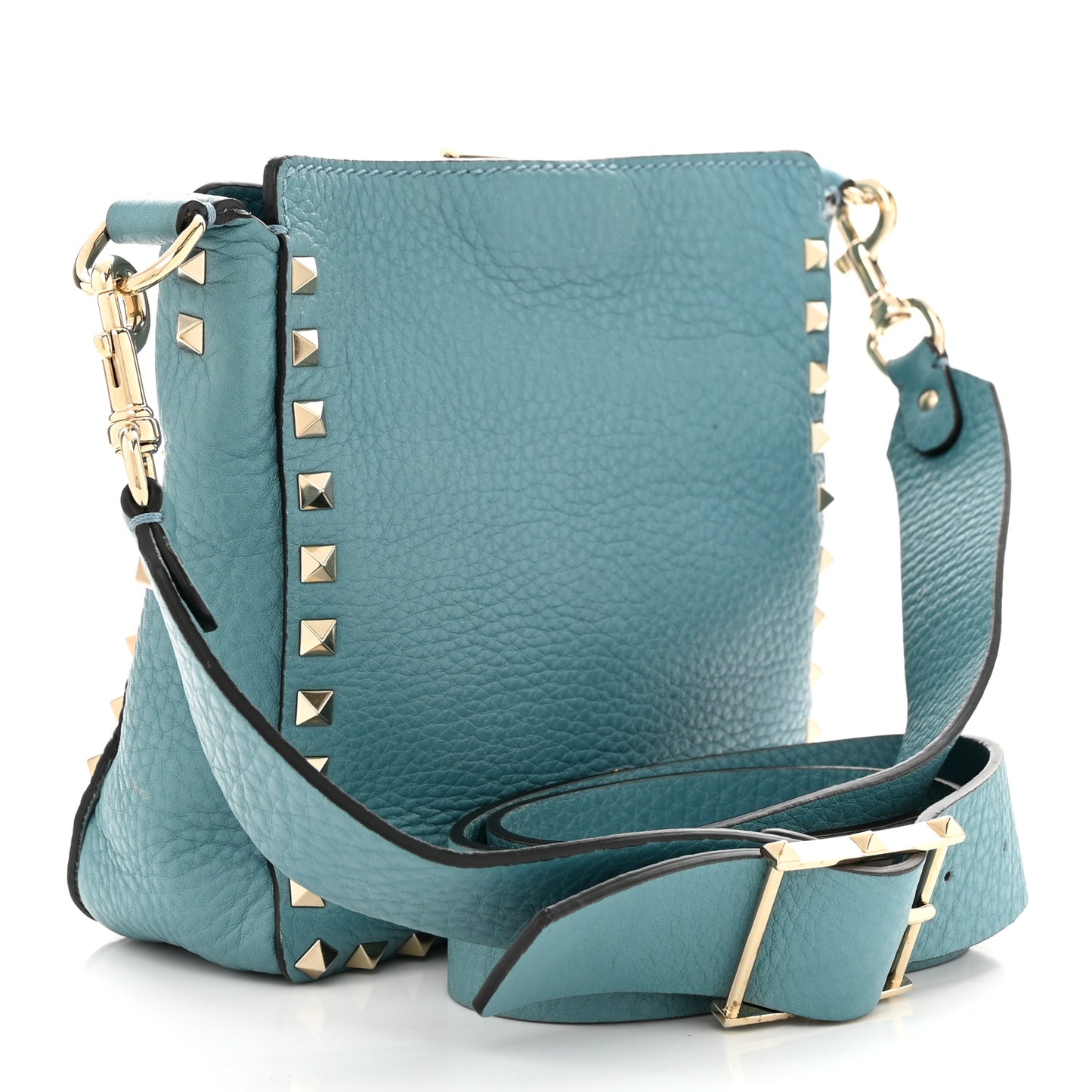 Pebbled Calfskin Mini Rockstud Flip-Lock Messenger Bag Atlantique