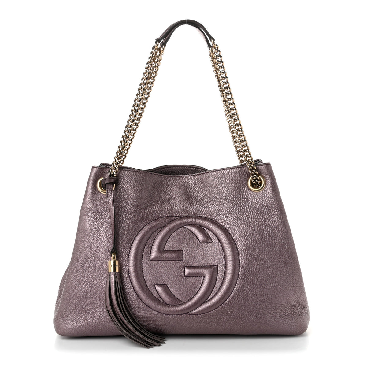 Metallic Pebbled Calfskin Medium Soho Chain Shoulder Bag Purple