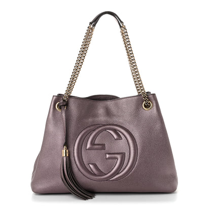 Gucci Metallic Pebbled Calfskin Medium Soho Chain Shoulder Bag Purple 1 of 13