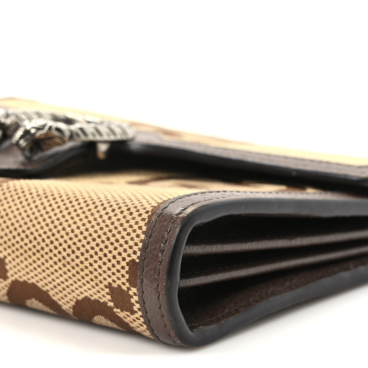 Monogram Jumbo GG Textured Dollar Calfskin Mini Dionysus Chain Wallet Camel Ebony New Acero