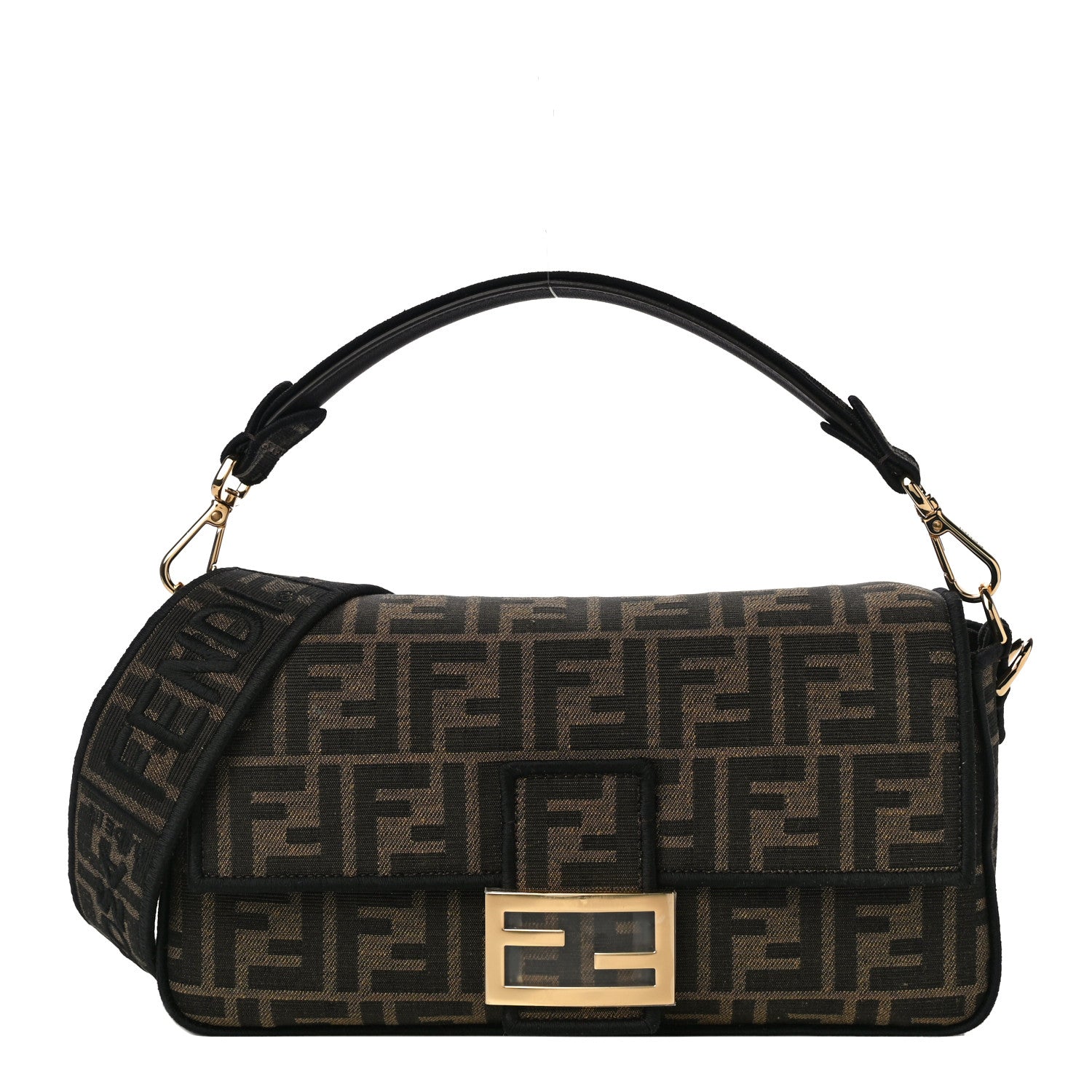 Fendi Fabric Jacquard FF 1974 Medium Baguette Tobacco Moro Black 1 of 11