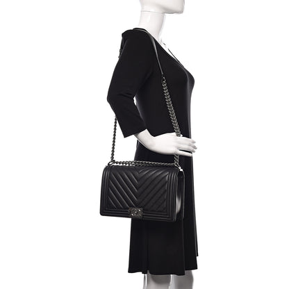 Chanel Caviar Chevron Quilted New Medium Boy Flap Black 2 of 10
