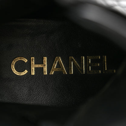 Chanel Shiny Calfskin Patent Quilted Chain Lace Up Combat Boots 36 Black 6 of 12