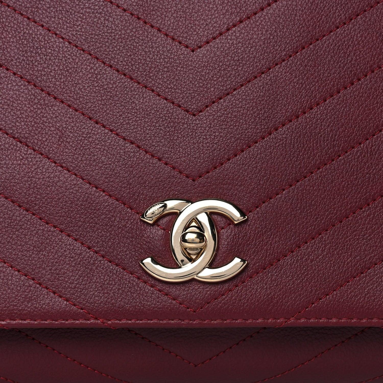 Chanel Grained Calfskin Stitched Chevron Medium Chic Top Handle Flap Red 9 of 13