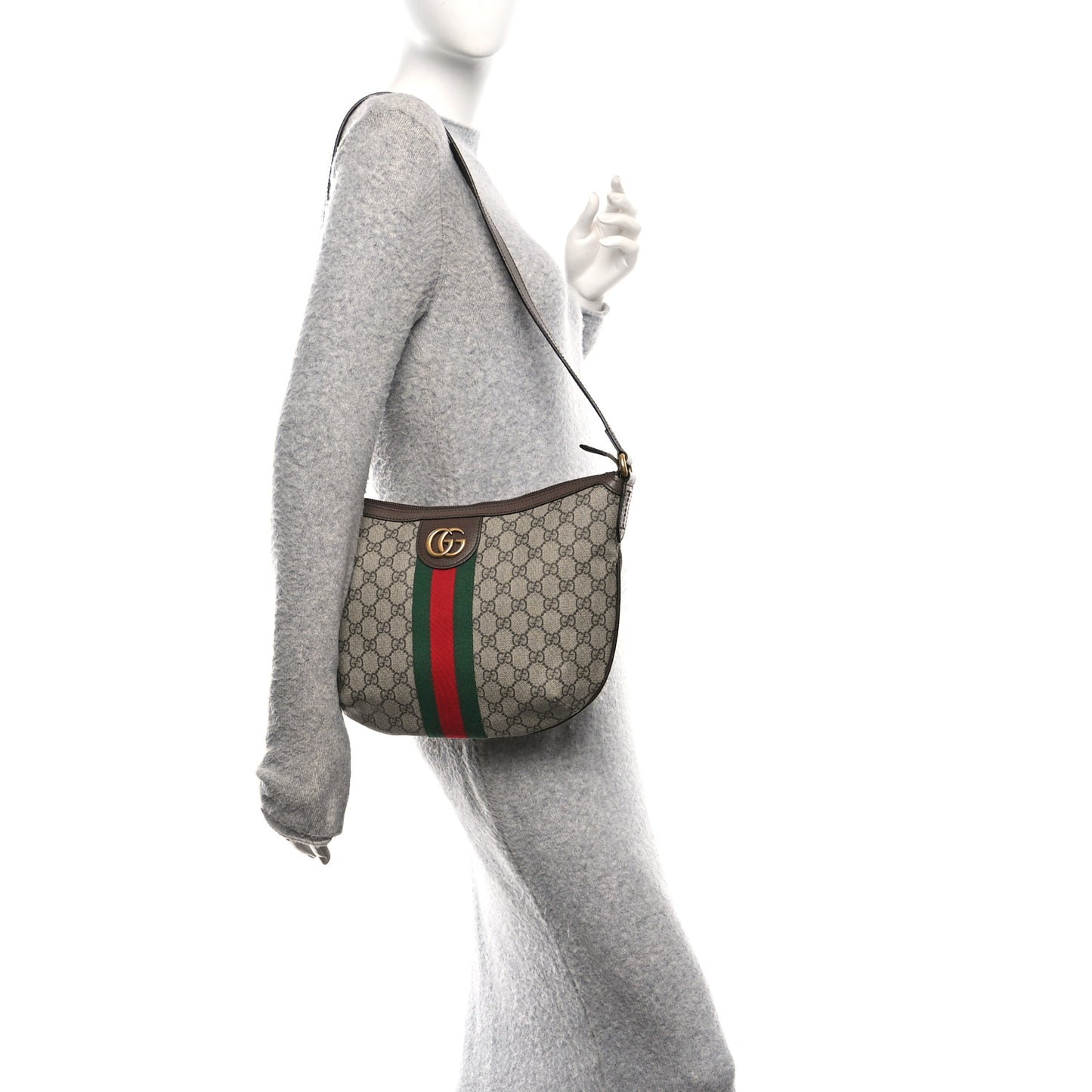 GG Supreme Monogram Web Small Ophidia Half Moon Hobo Brown