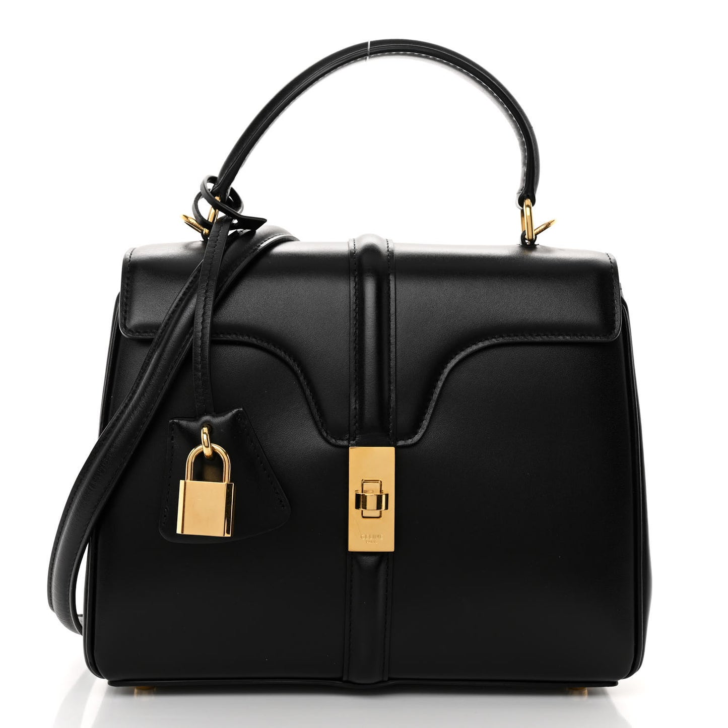 Satinated Calfskin Mini 16 Top Handle Bag Black