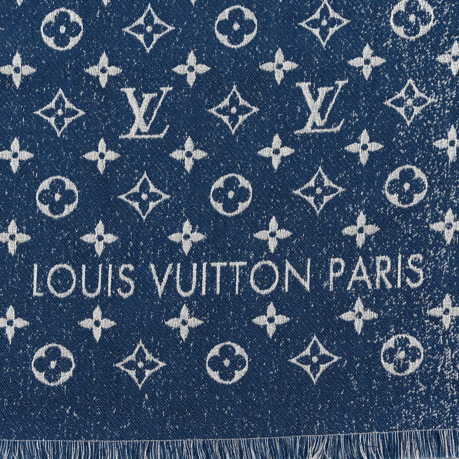 Louis Vuitton Cotton Wool Silk Monogram Gradient Denim Shawl 2 of 4