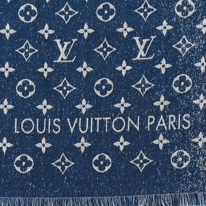 Louis Vuitton Cotton Wool Silk Monogram Gradient Denim Shawl 2 of 4