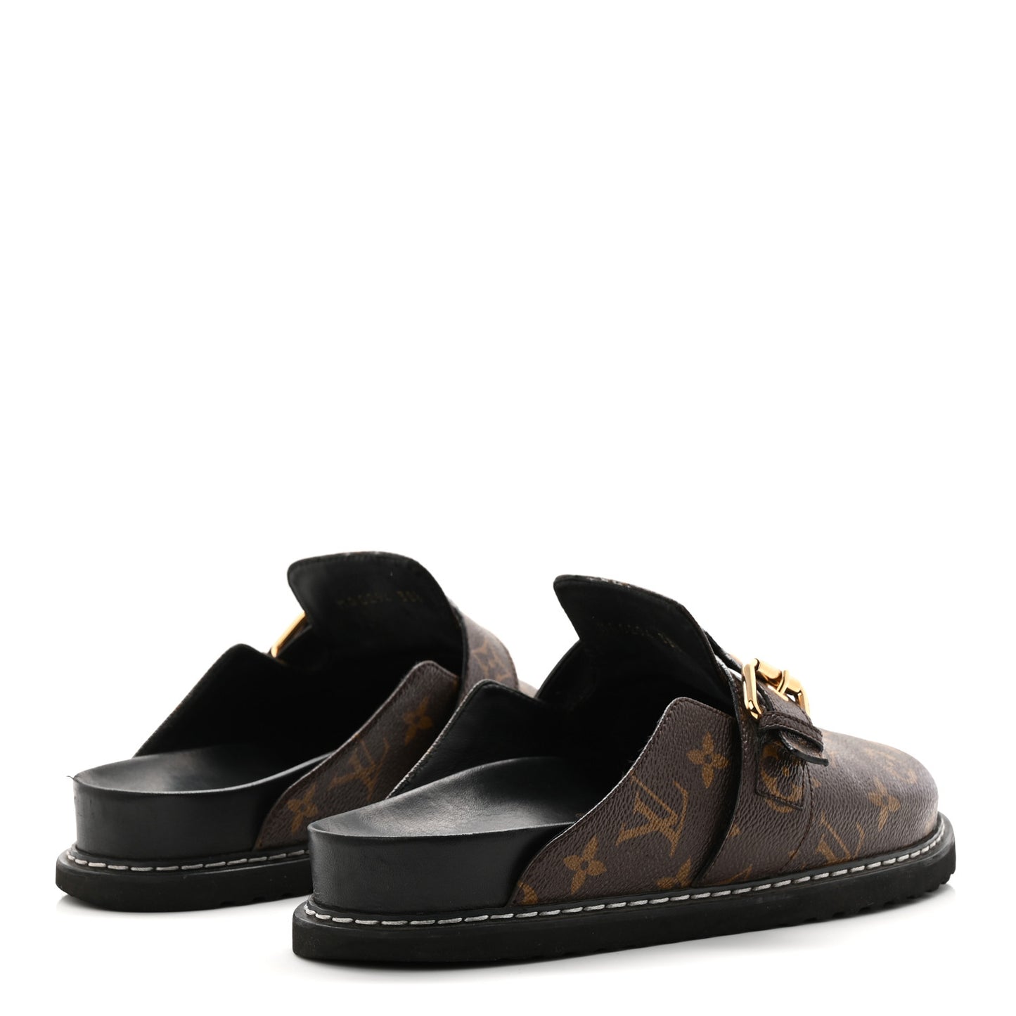 Patent Monogram Womens Cosy Flat Comfort Clog Mules 38.5 Brown