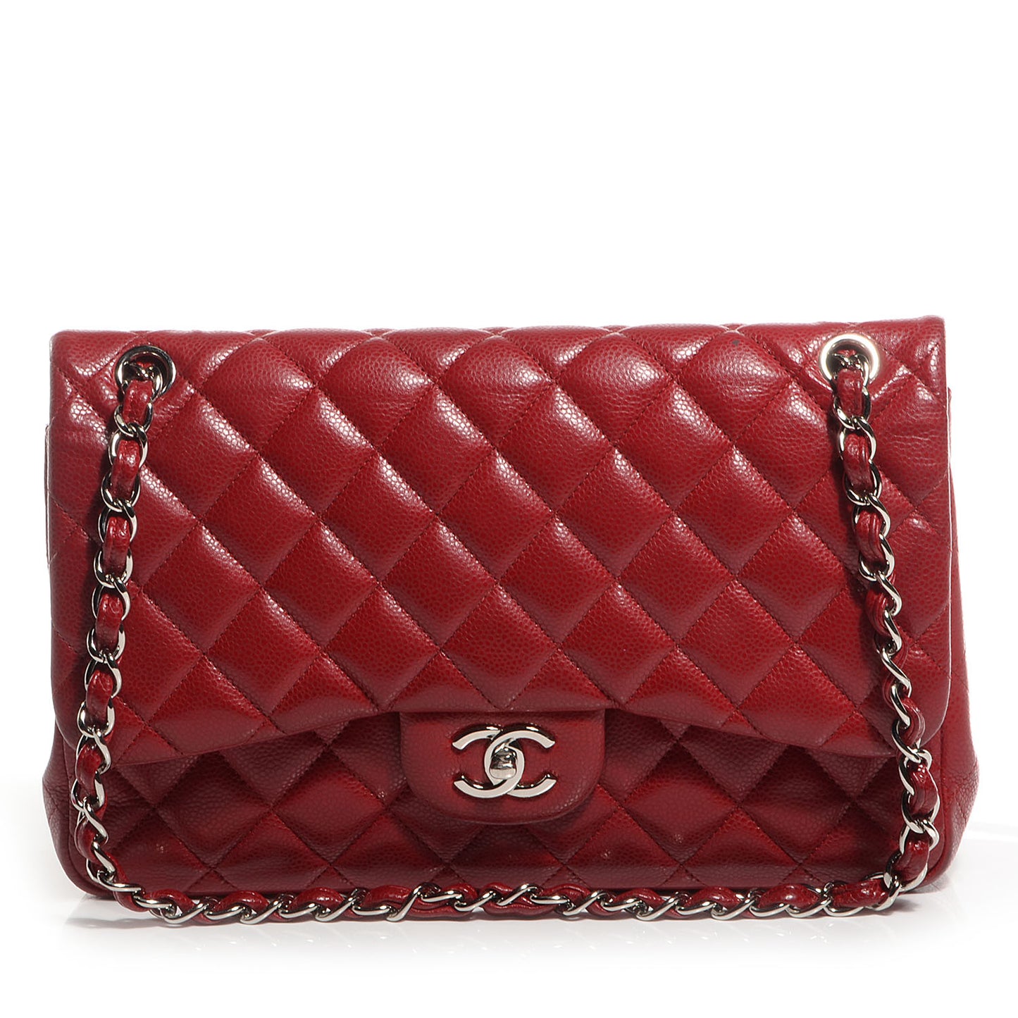 Caviar Jumbo Double Flap Dark Red