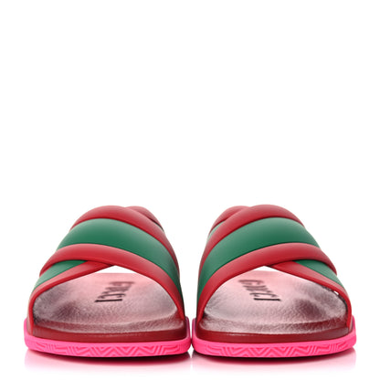 Gucci Rubber Web Womens Criss Cross Slide Sandals 39 Coral New Shamarock 2 of 8