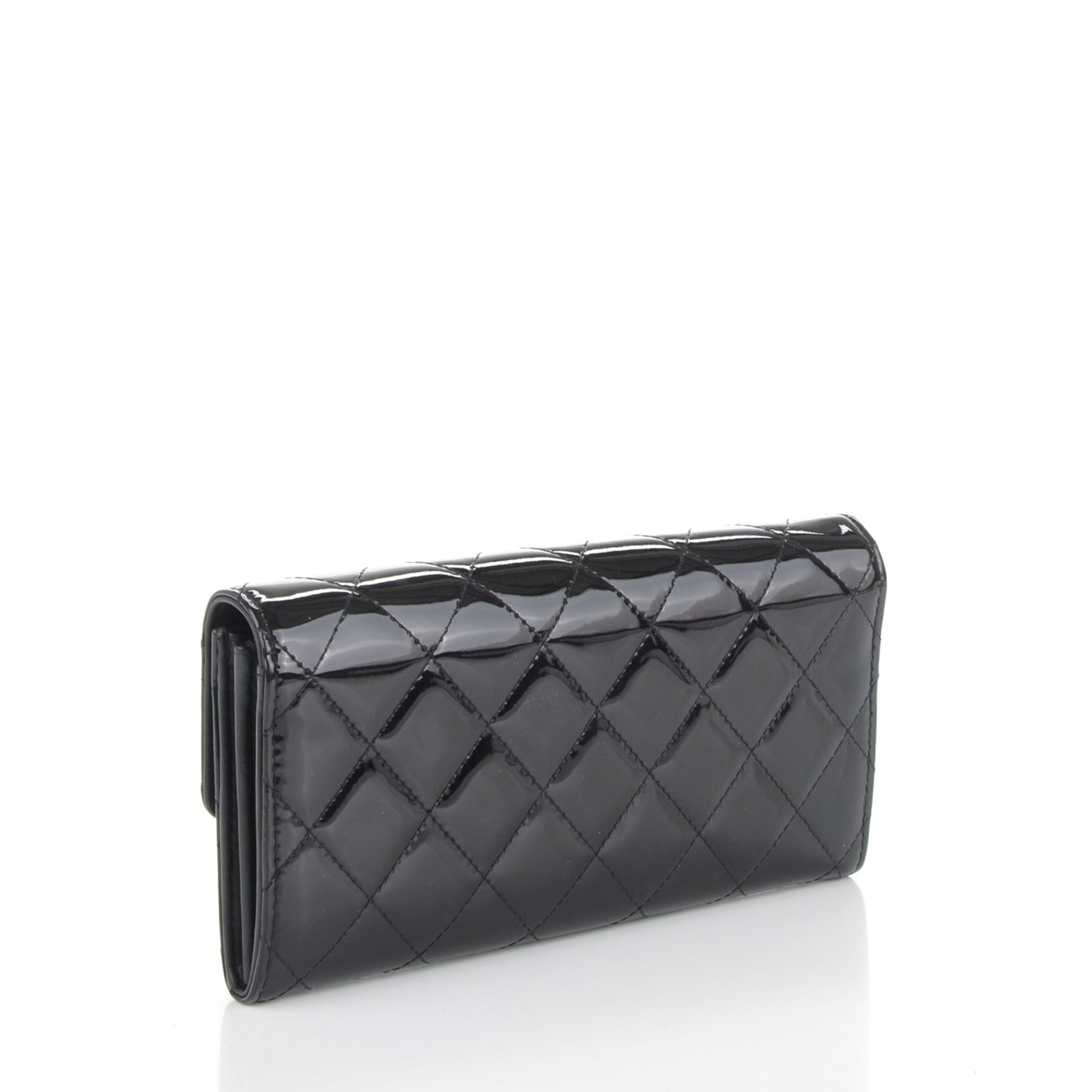 Patent Quilted Large Brilliant Flap Wallet Black