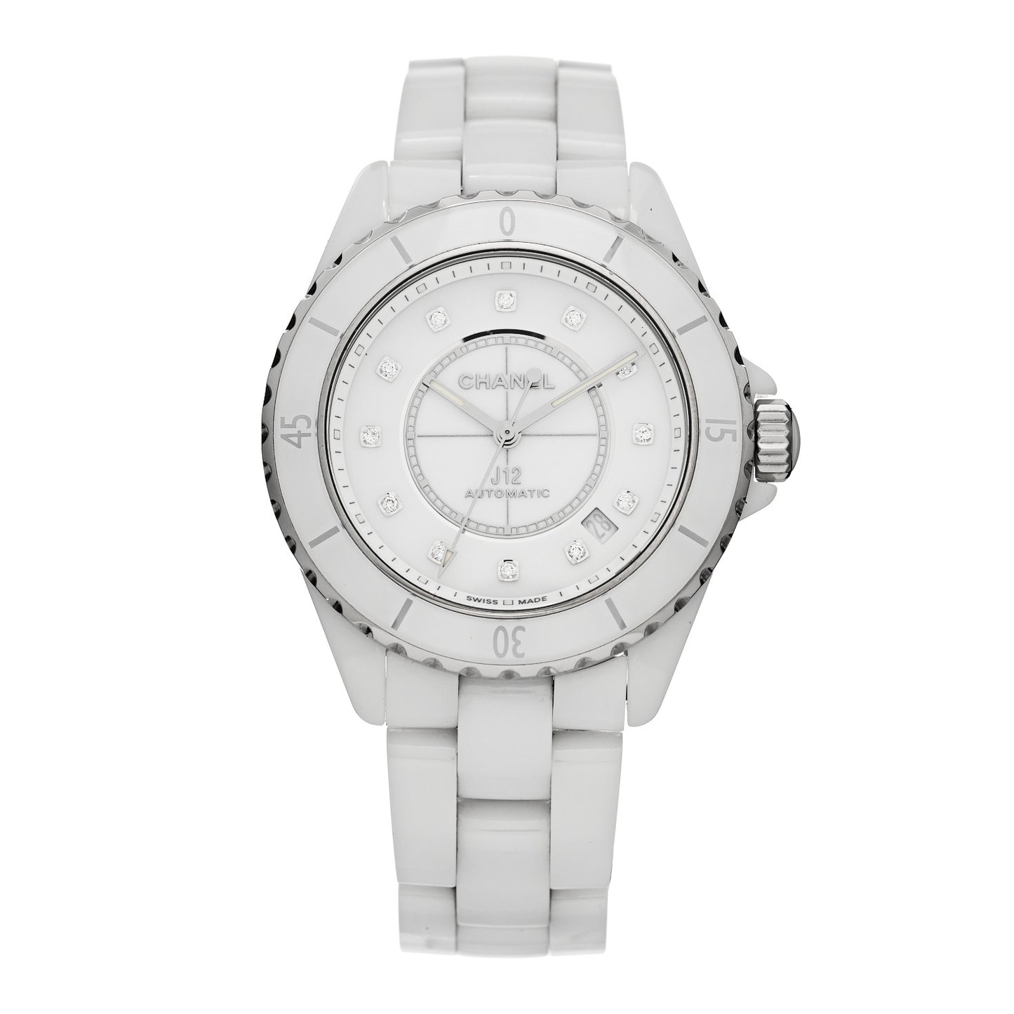 Stainless Steel Ceramic Diamond 38mm J12 Automatic Watch White