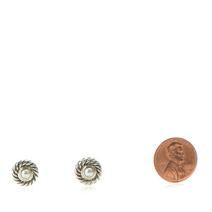 David Yurman Sterling Silver 14K Yellow Gold Pearl Cookie Earrings 2 of 5