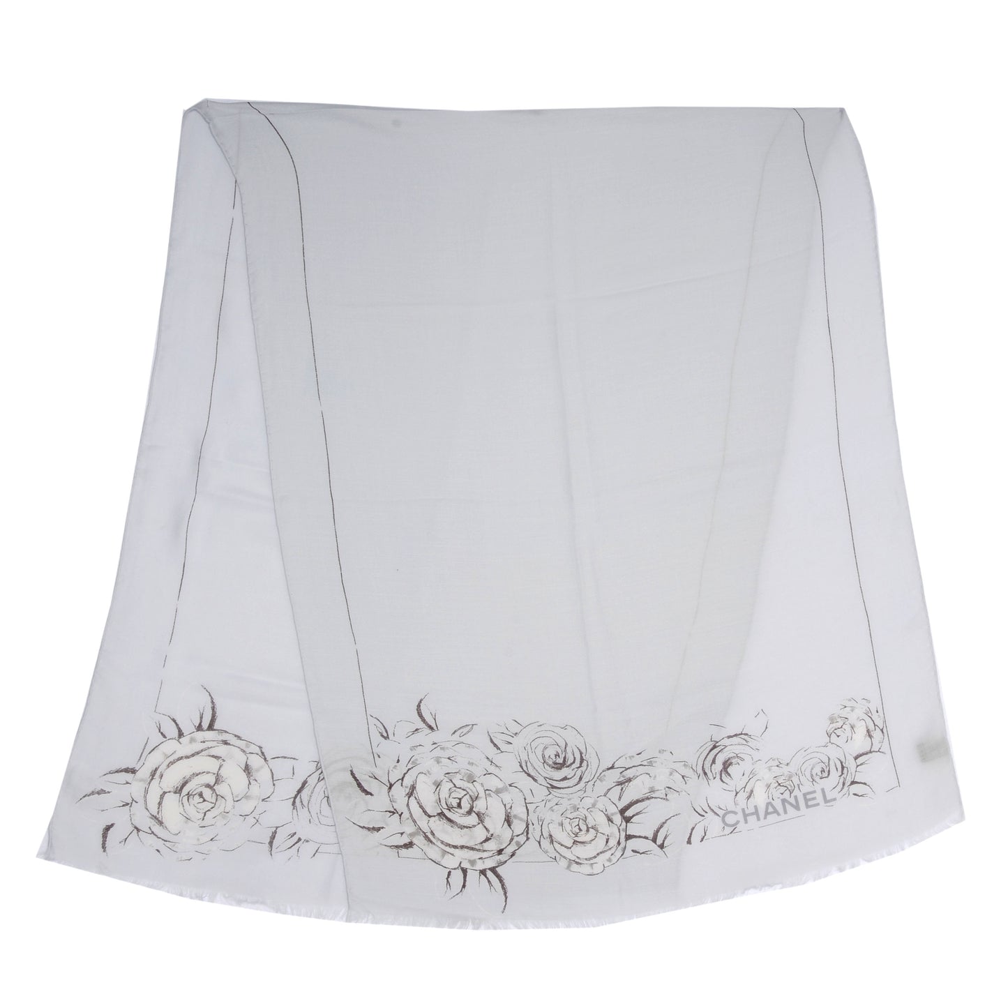 Cashmere Silk Logo Camellia Scarf Shawl Pale Blue