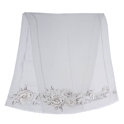 Chanel Cashmere Silk Logo Camellia Scarf Shawl Pale Blue 1 of 5