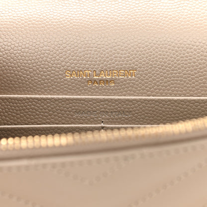 Saint Laurent Grain De Poudre Matelasse Chevron Monogram Envelope Chain Wallet Dark Beige 6 of 8