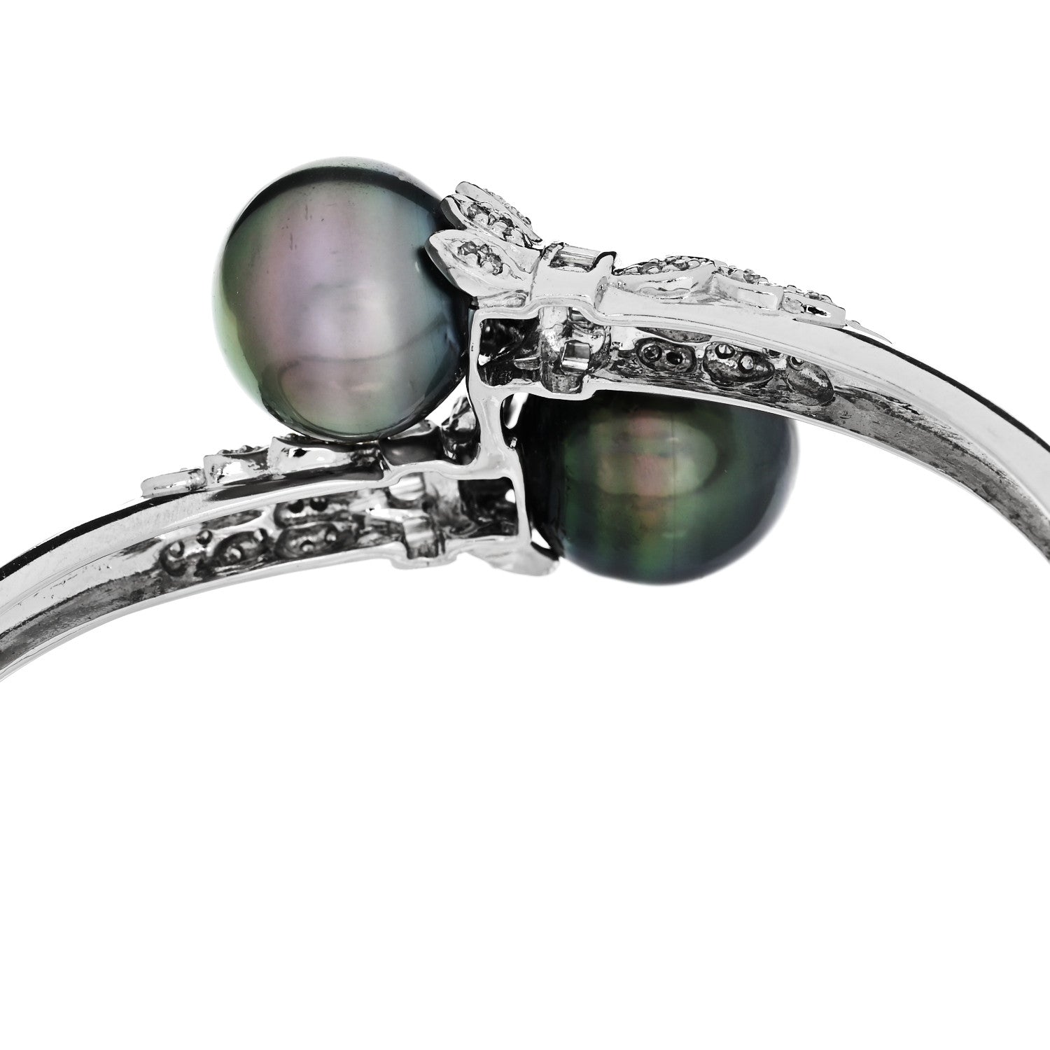 Parker & West by FASHIONPHILE 14K White Gold Diamond Black Cultured Pearl .64ct Bypass Bracelet 6 of 8