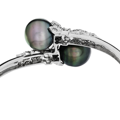 Parker & West by FASHIONPHILE 14K White Gold Diamond Black Cultured Pearl .64ct Bypass Bracelet 6 of 8