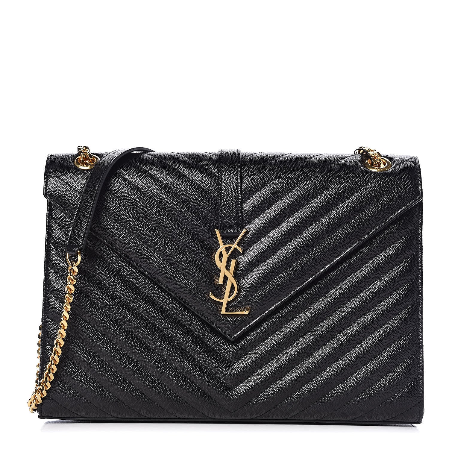 Saint Laurent Grain De Poudre Matelasse Chevron Large Monogram Satchel Black 1 of 9