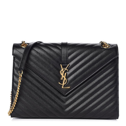 Saint Laurent Grain De Poudre Matelasse Chevron Large Monogram Satchel Black 1 of 9