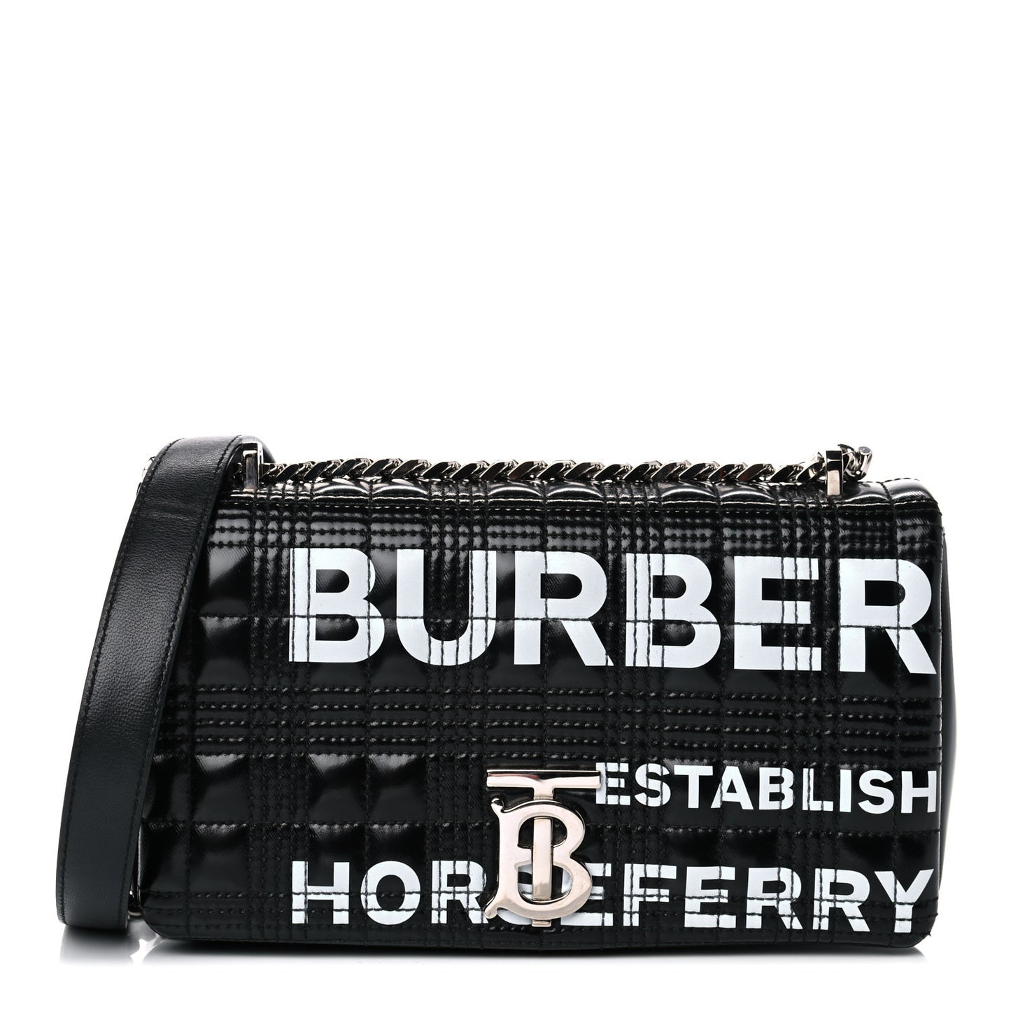 Patent Quilted Horseferry Print Small Lola Bag Black