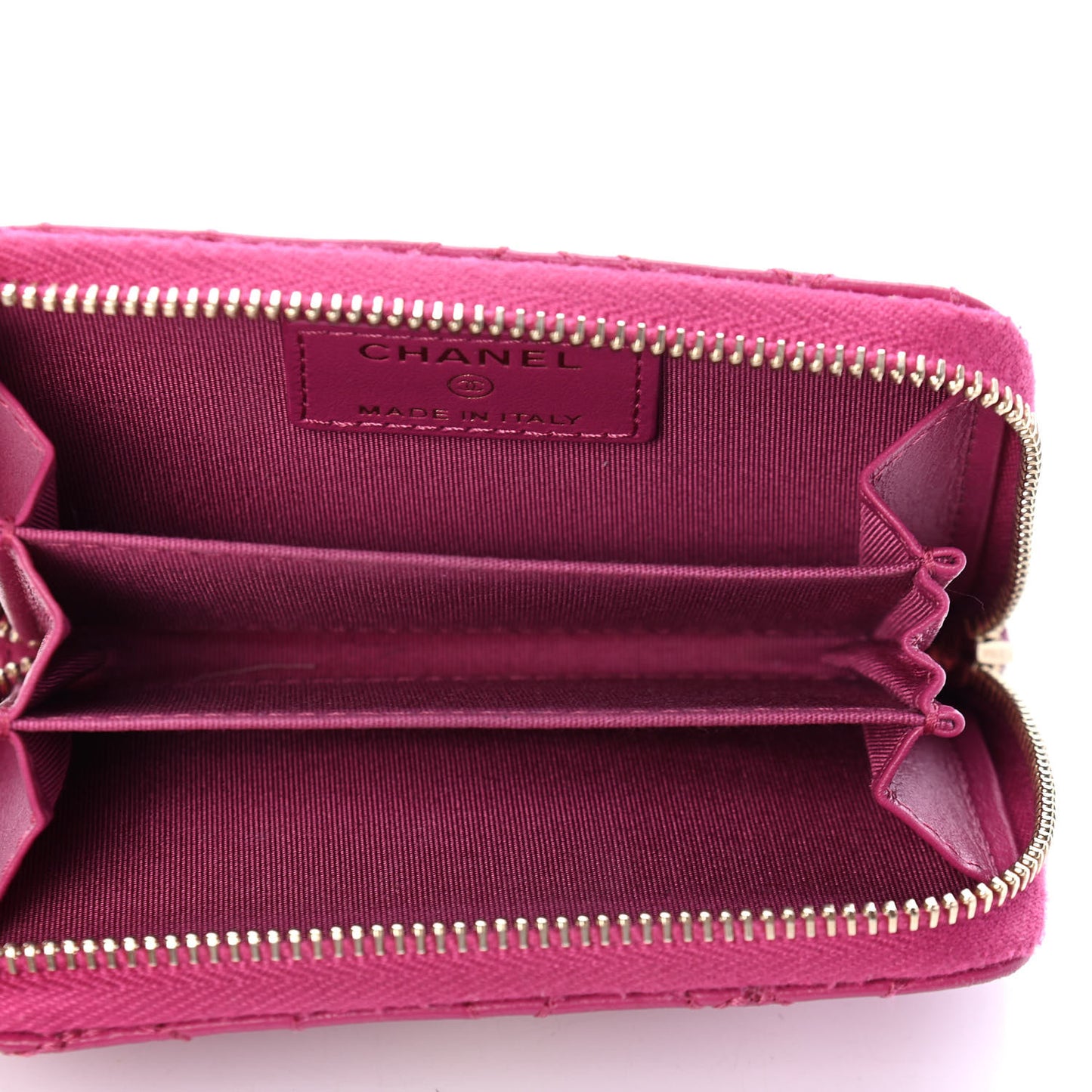 Lambskin Camellia Embossed Zip Coin Purse Fuchsia