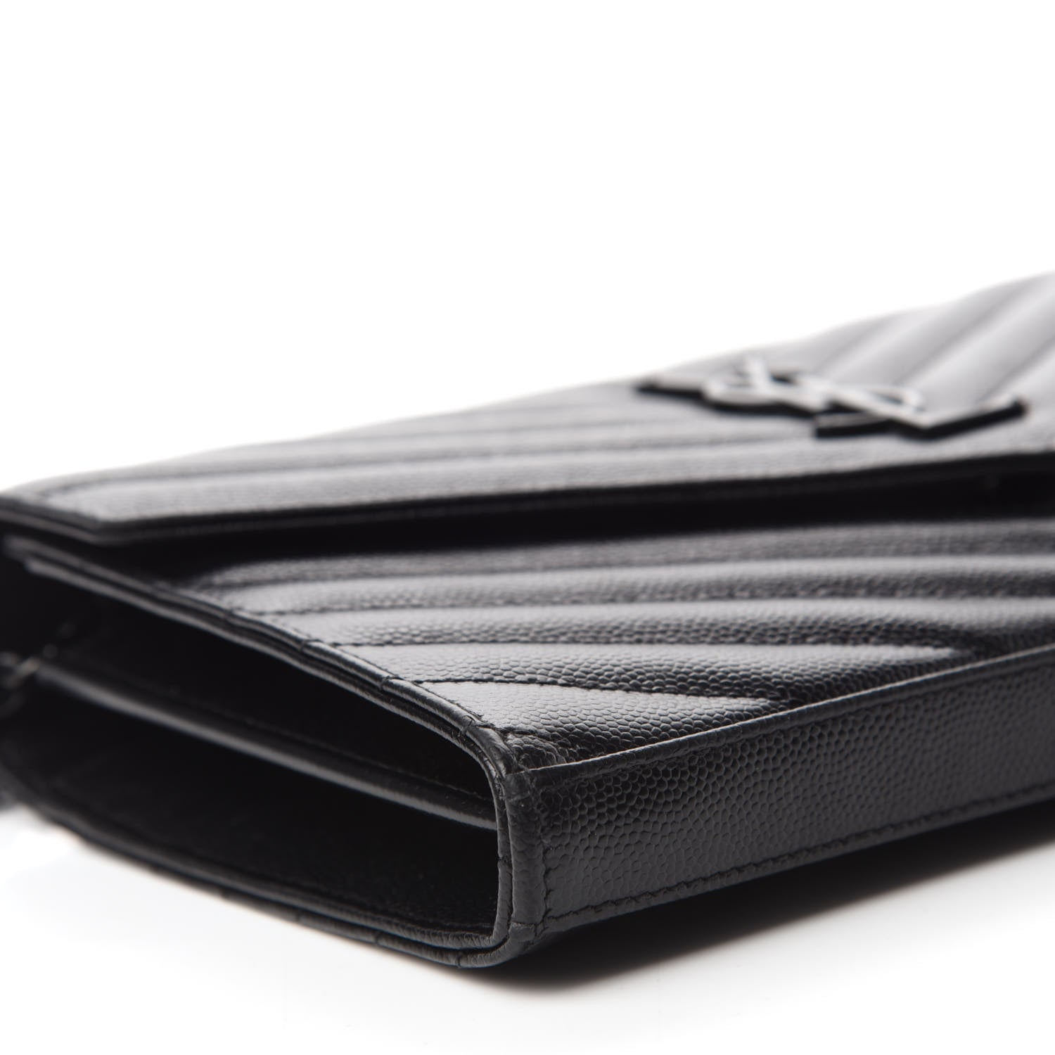 Saint Laurent Grain De Poudre Matelasse Chevron Monogram Chain Wallet Black 6 of 10