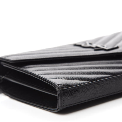 Saint Laurent Grain De Poudre Matelasse Chevron Monogram Chain Wallet Black 6 of 10