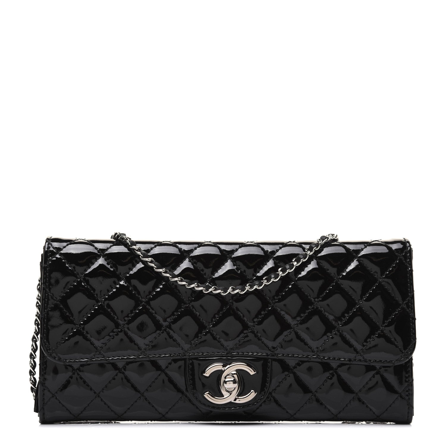 Chanel Patent Calfskin Quilted Flap Clutch With Chain Black 1 of 14