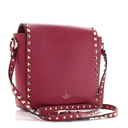 Valentino Garavani Pebbled Calfskin Rockstud Flip Lock Flap Messenger Raspberry 3 of 11