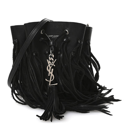 Saint Laurent Calfskin Fringe Monogram Mini Bourse Bucket Bag Black 1 of 10