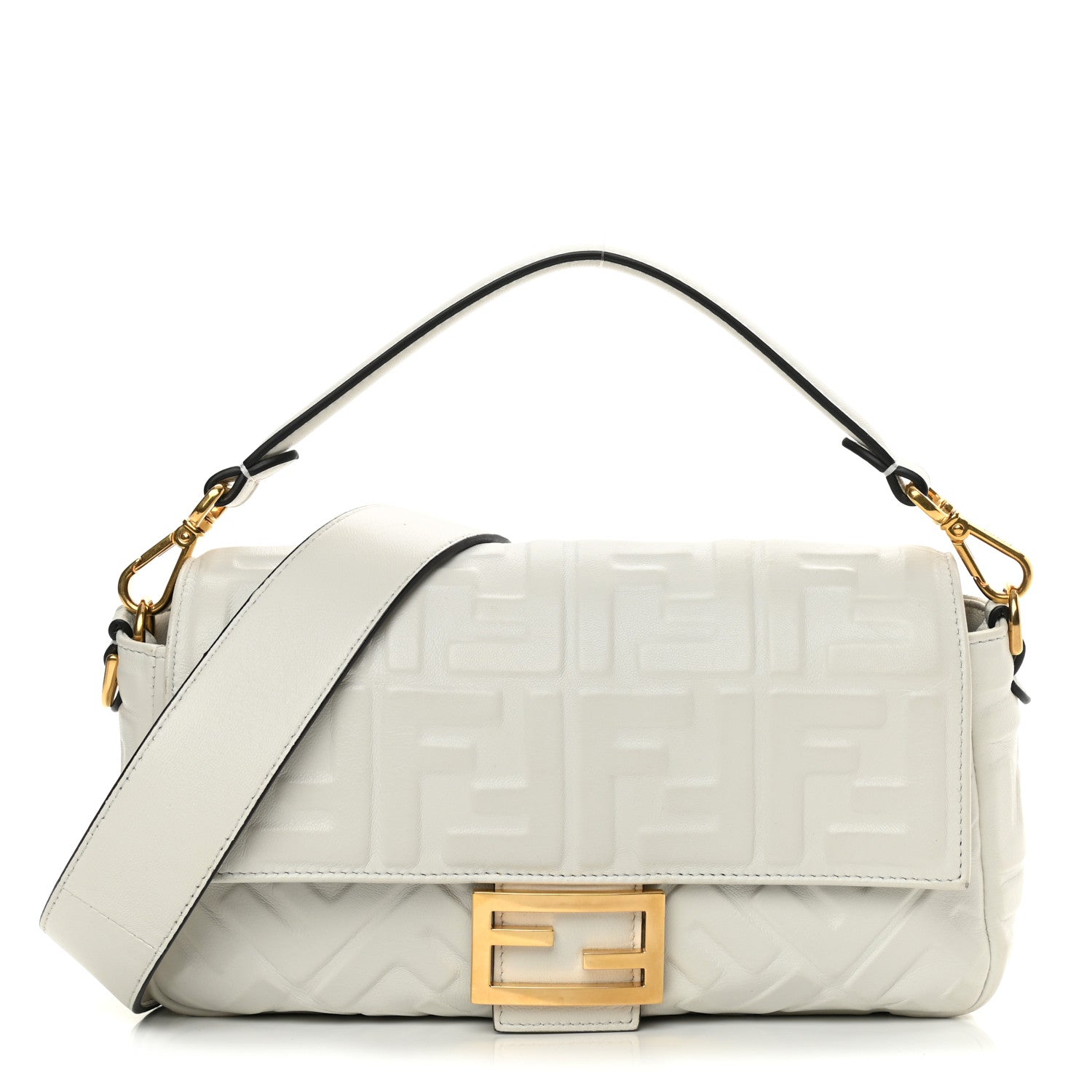 Fendi Nappa FF 1974 Embossed Baguette White 1 of 18