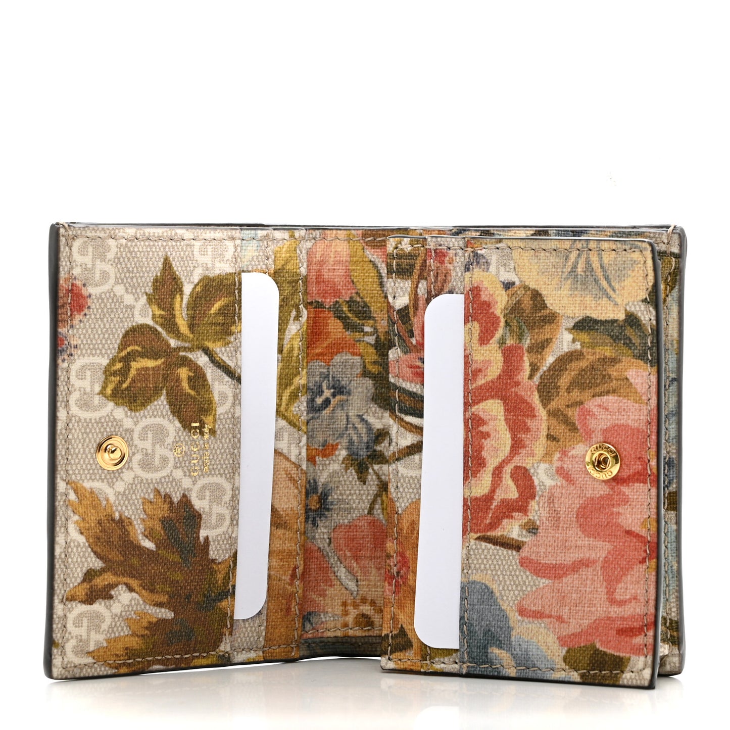 GG Supreme Monogram Water Flora Web Ophidia Card Case Beige White Multicolor